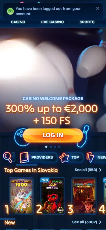 Online casino homepage featuring Jaws of Justice slot by Hacksaw Gaming